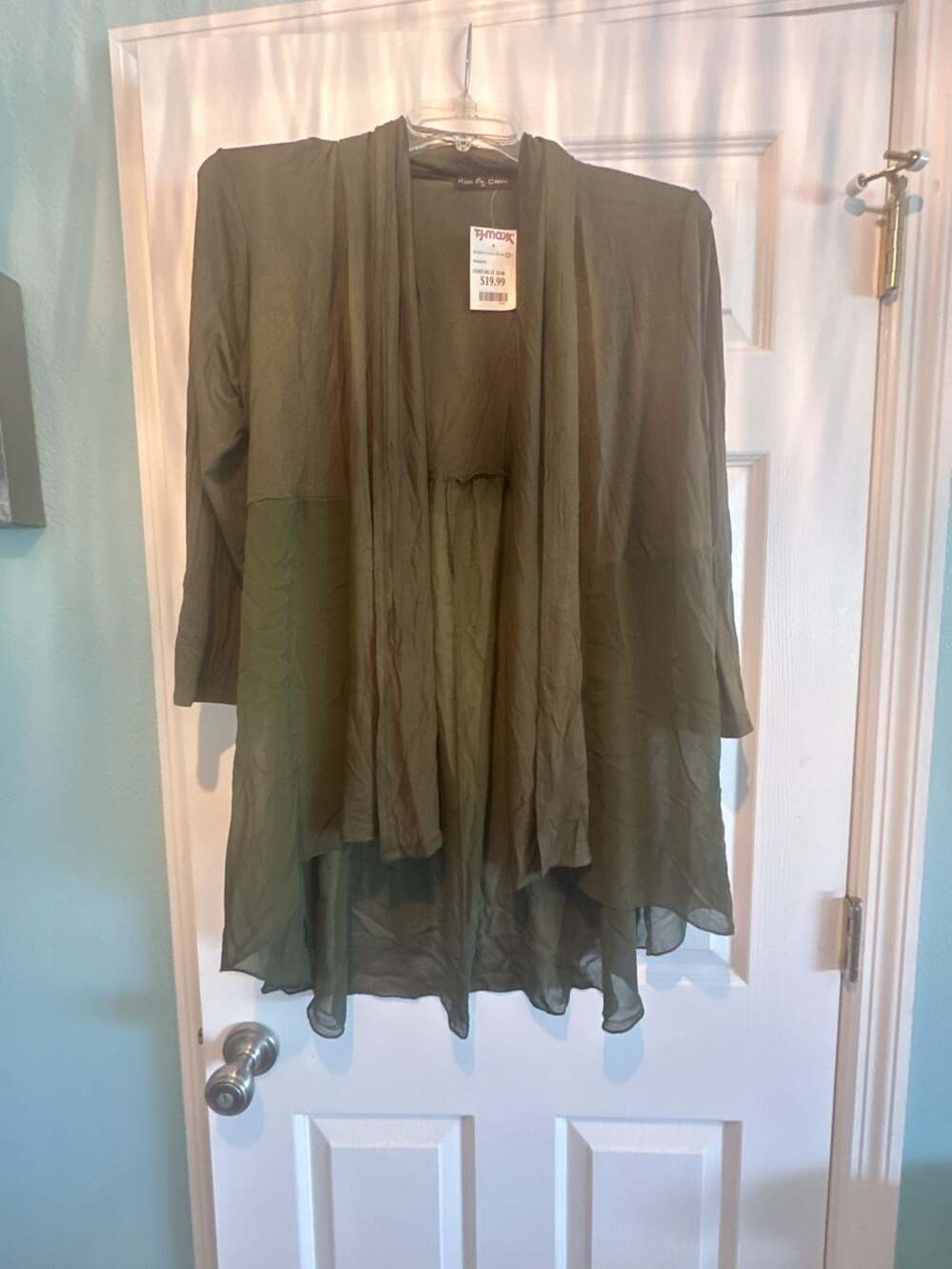 Kim & Cami Olive Green Open Front Drape Cardigan 1X